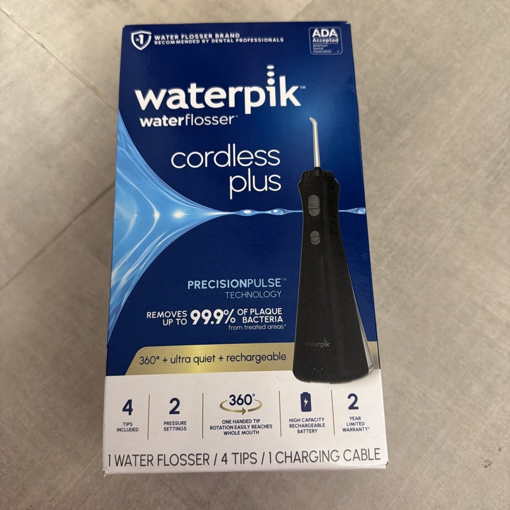 Waterpik Cordless Plus Water Flosser Rechargeable WP-462 BLACK NEW in box unopen
